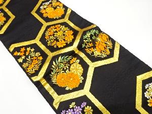 アンティーク　亀甲に花丸模様織り出し子供帯(材料)